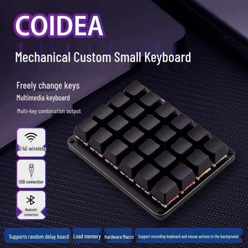 

24-Key Custom Mechanical Keyboard for Macro Commands, Fantasy Westward Journey, DNF Game Shortcuts, and Bluetooth Connectivity Blue Switch - Black - No Macro