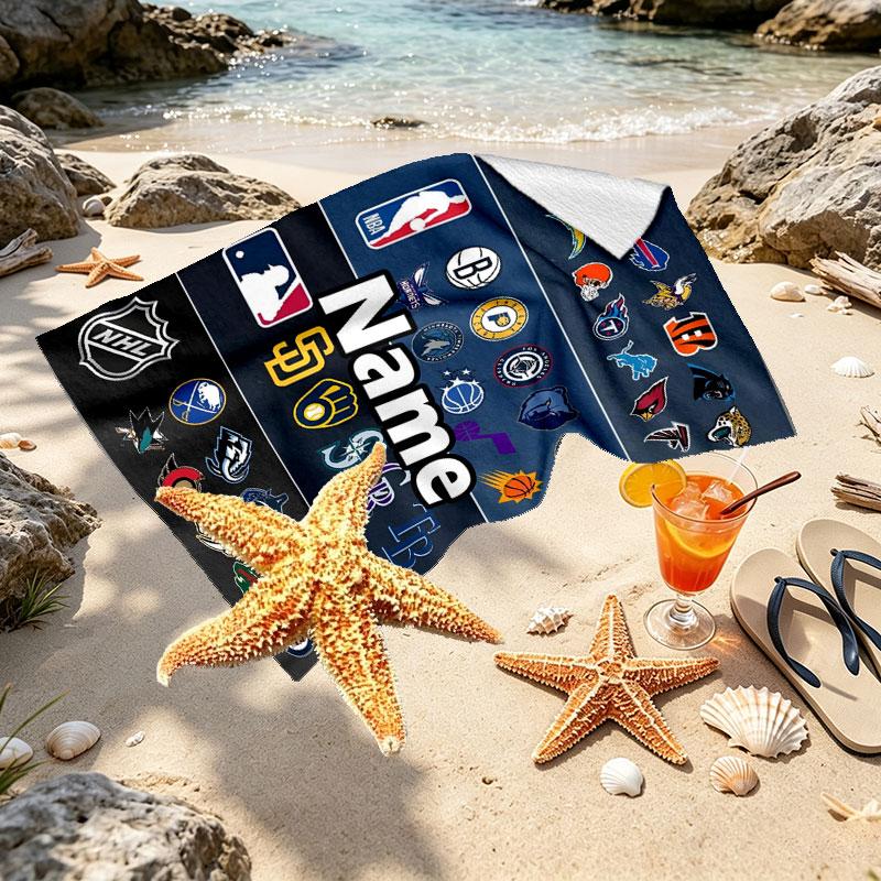 Custom Name Personalized NFL Print Beach Towel, for Trip Camping Beach Party Home Decor, Birthday Gift for Family & Friends