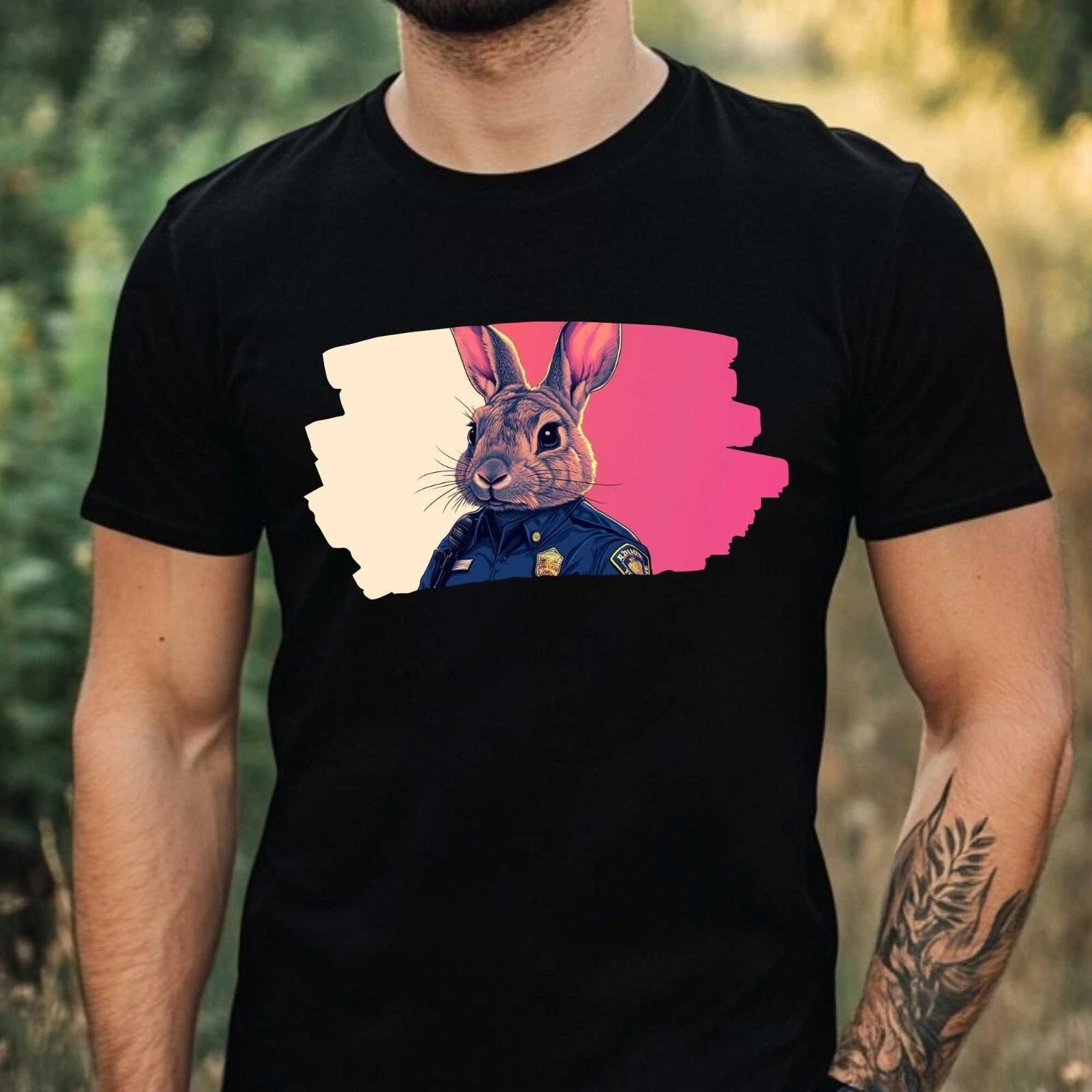 T-Shirt Herren Hase als Polizist Motiv Baumwolle Größe XS bis 5XL XXL