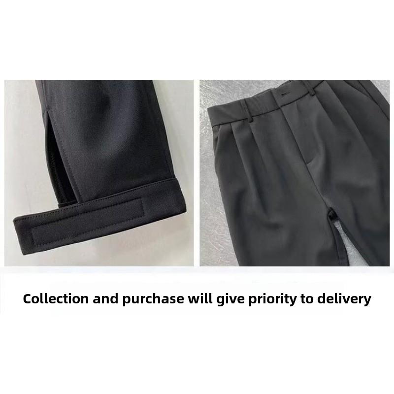 Men's Korean-Style Slim-Fit Suit Trousers - Solid Color, Nine-Point Length, Spring/Autumn, All-Match Straight Casual.
