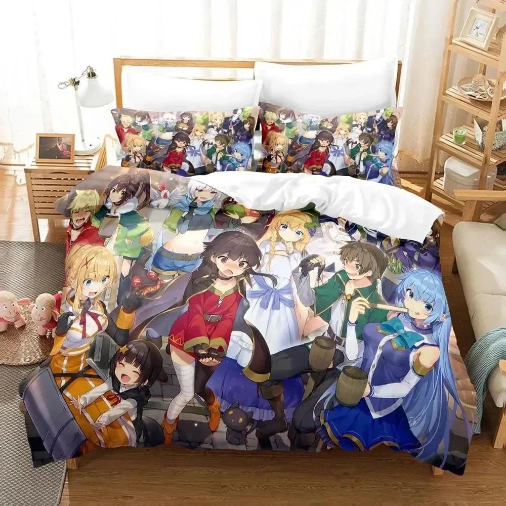 3D Print Anime Konosuba Comfortable Duvet Quilt Cover Pillowcase Bedding Set Children Bedroom Decoration Home Textile