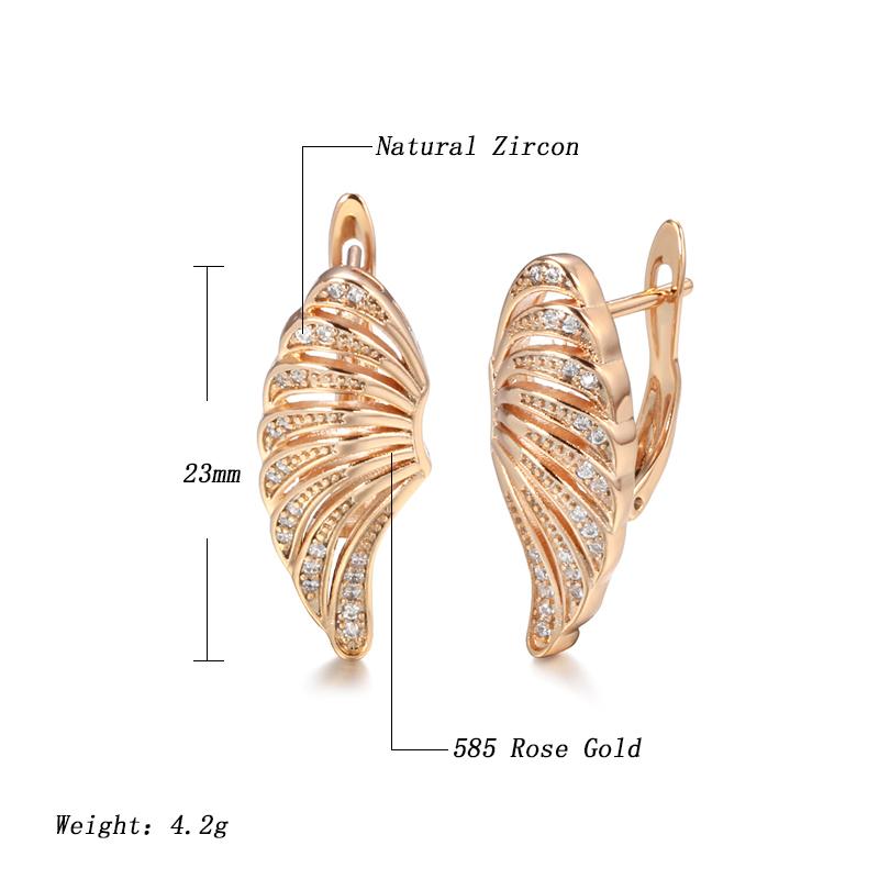 Rose Gold Color Wing Big Dangle Earrings For Women Sparkling Natural Zircon Accessories Party Daily Fine Jewelry