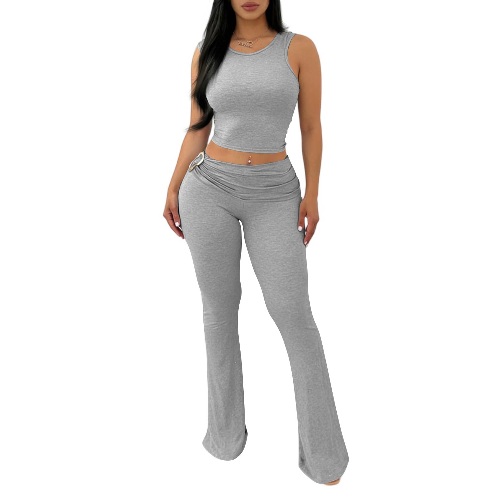 

Women s 2-Piece Set: Fashionable Casual Sleeveless Top With Fitted Hip Hugging Pants XXL
