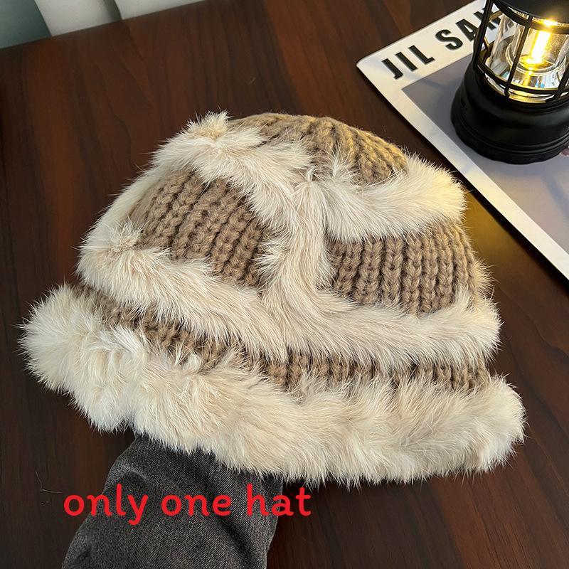 Cartoon Style Wool Beanie With Plush Fur Material And Adjustable Fit For Casual Wear