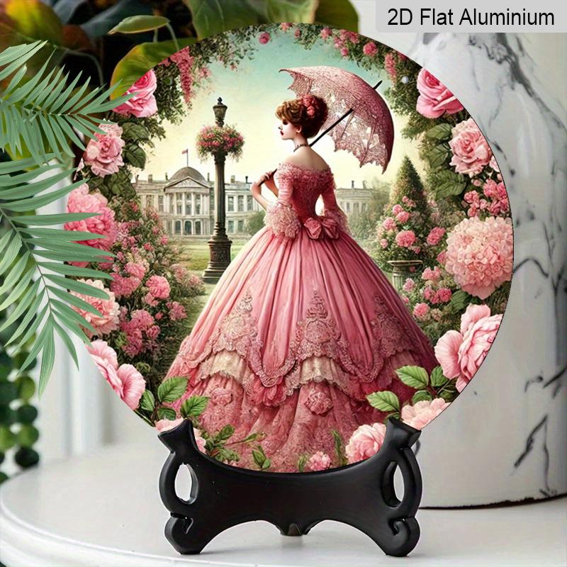 2D Flat 1pc, 8x8 in, Vintage Garden Lady Round Aluminum Metal Sign, 2D High-Definition Print, Home, Kitchen, Cafe, Restaurant, Garage, Porch, Patio