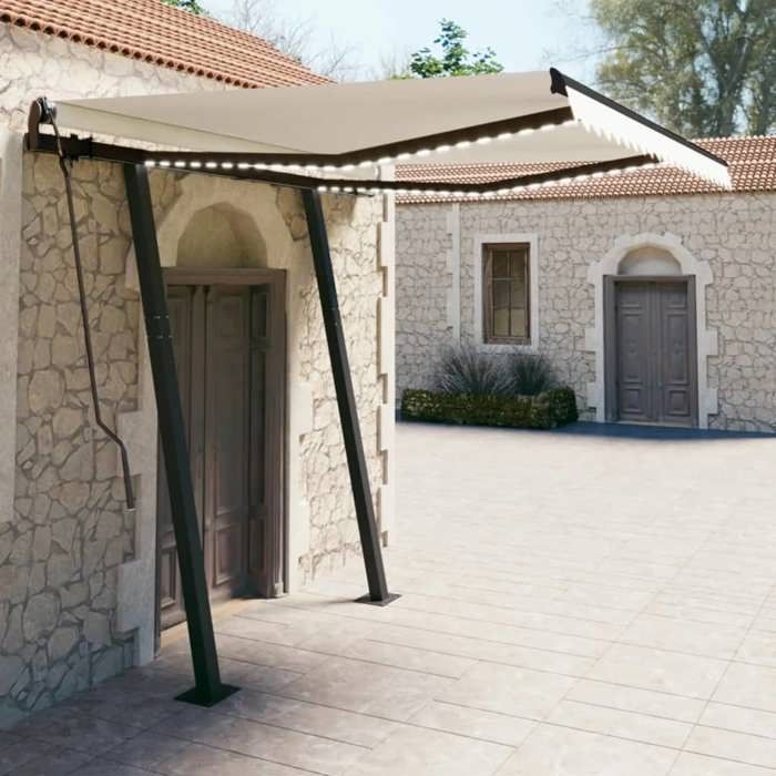 VidaXL Manual Retractable Awning with LED 3x2.5 M Cream 3070102