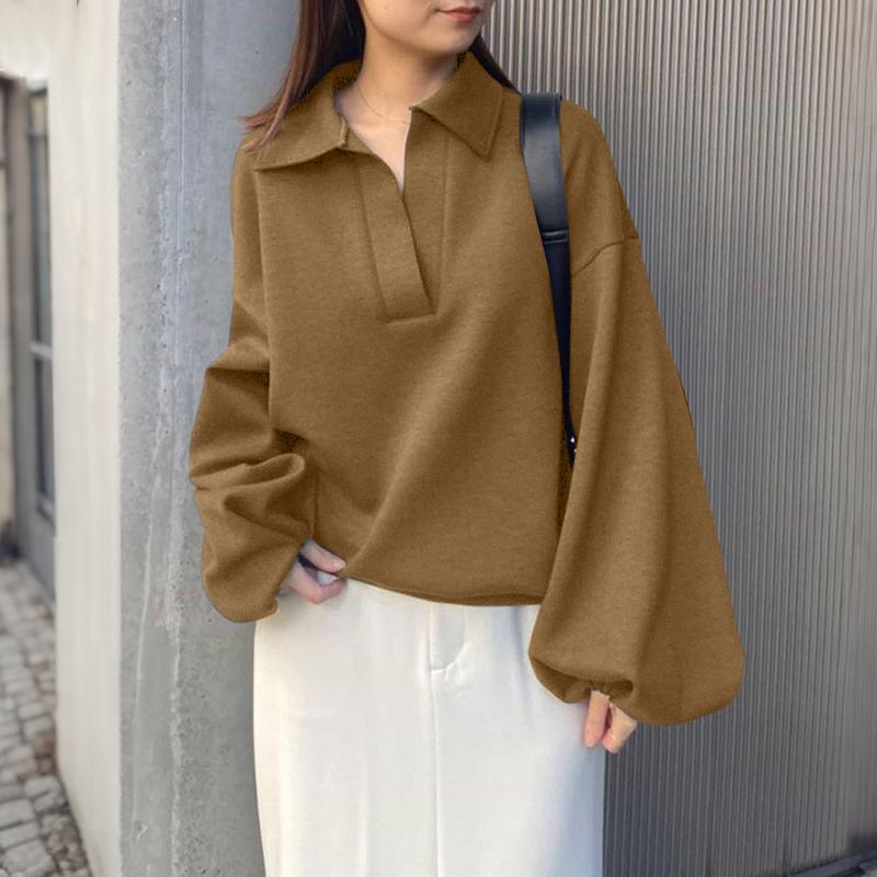 ZANZEA Women Casual Turn Down Collar Loose Long Sleeve Autumn Tee Tops