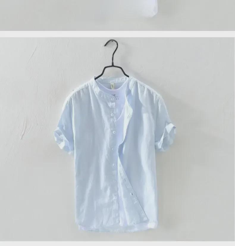 Authentic Chinese Style Men's Short-Sleeve Linen Shirt - Large Size, Quick-Dry, Casual Cotton Blend
