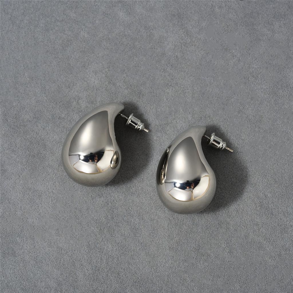 Simple Cold Wind Brass Electroplated C-Shaped Water Drop Stud Earrings S925 Silver Needle Earrings Bv Heavy Industry Hollow Earrings