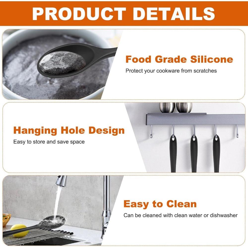 Silicone Spoon Food Grade Long-handled Kitchen Soup Spoon Mixing Spoons High Temperature Resistant for Cooking