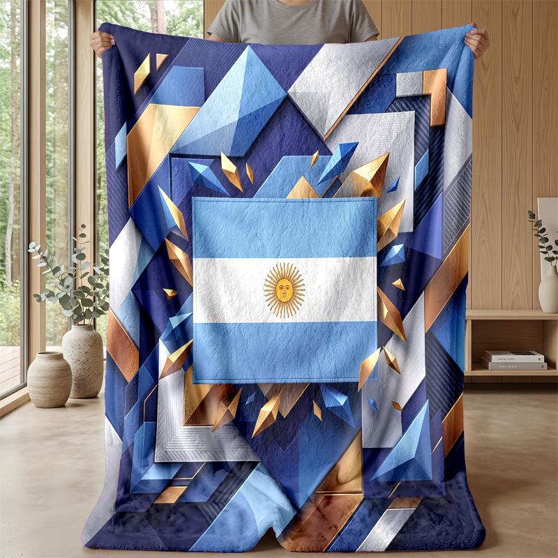 Argentina Football Printed Flannel Blanket Skin Friendly Warm Decorative Throw for Indoor Couch Bed Daily Use