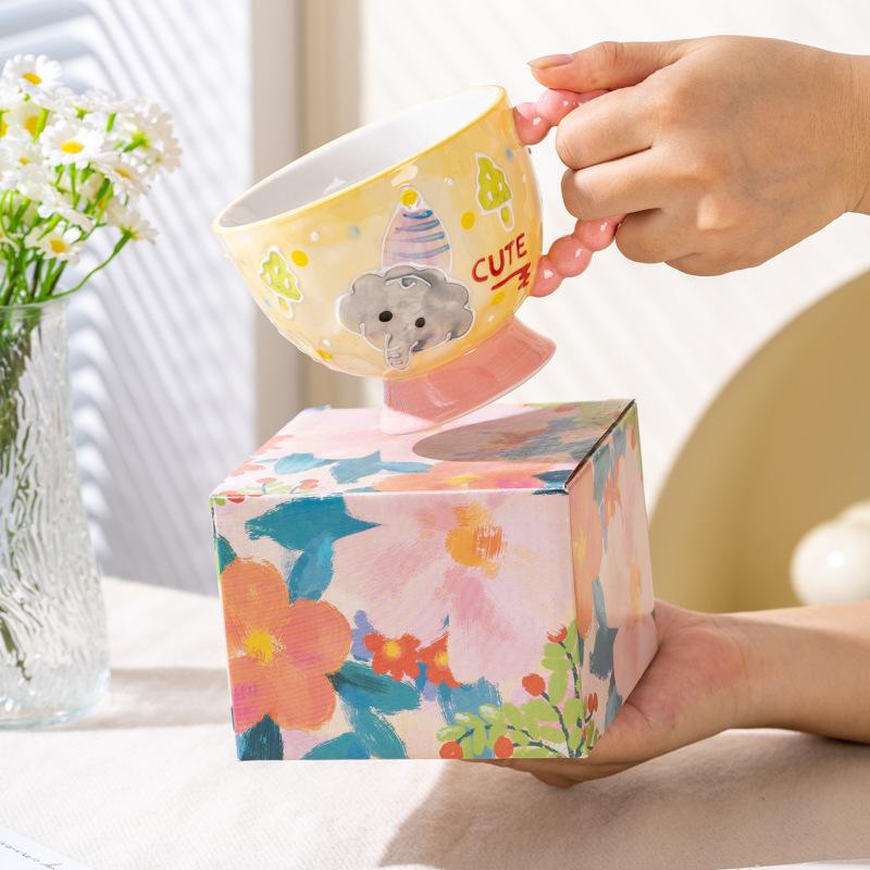 Hand-painted Ceramic Cup Cute Creative Bead Handle Breakfast Cup High Value Large Capacity Milk Oat Cup Drinking Cup