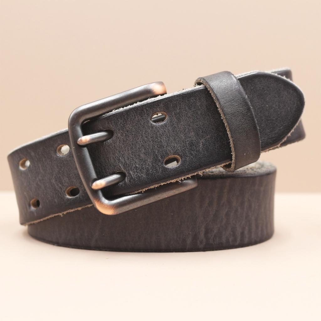 Retro Thickened Top-grain Cowhide Double-needle Belt, Men's Genuine Leather Trendy and Versatile Tough Guy Denim Belt