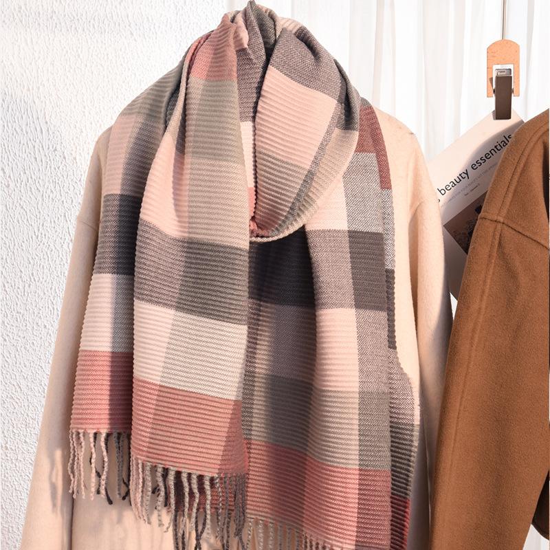 Scarf women's winter new imitation cashmere knitted color matching shawl trendy thickened warm versatile long scarf