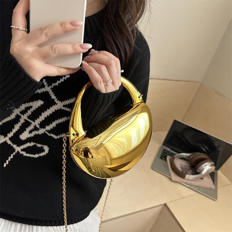 Party Purse Chest Shape PVC Bag For Women Mini Crossbody Bag Metal Chain Shoulder Bag Luxury Gold Silvery Lipstick Pouch