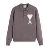 Maglione Unisex in Maglia con Collo a Polo Multicolore con Ricamo a Cuore e A Pullover Casual con Bottoni per Uomo Donna