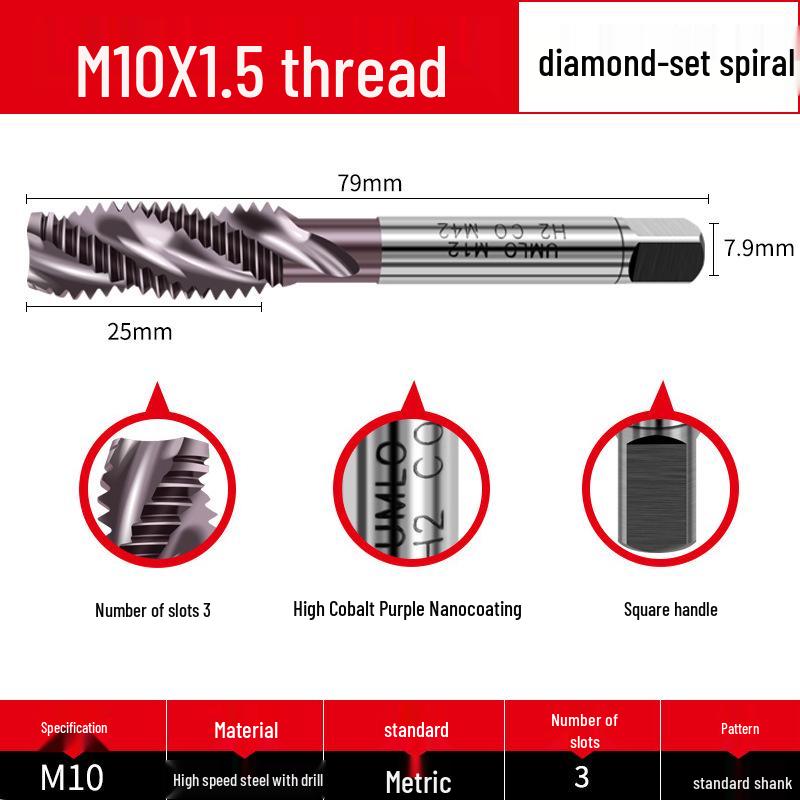 Nano-Coated Spiral Point Cobalt Tap for Stainless Steel, Sizes M3-M12