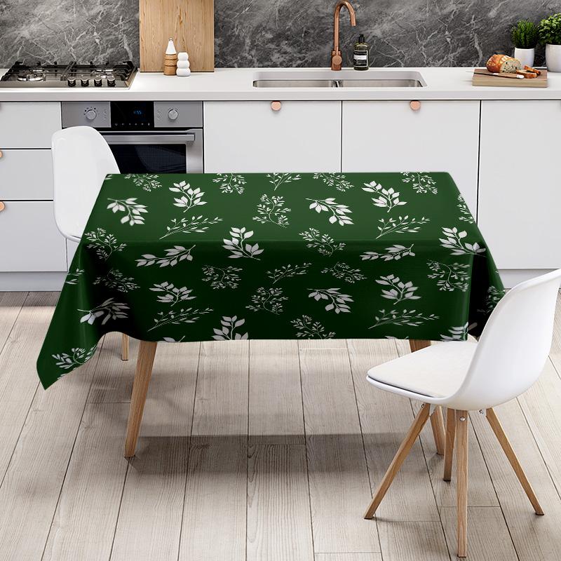 Modern Floral Tablecloth Green White Leaves Rectangular Dining Room Decor Home Decoration Kitchen Use Soft Fabric Non Slip Water