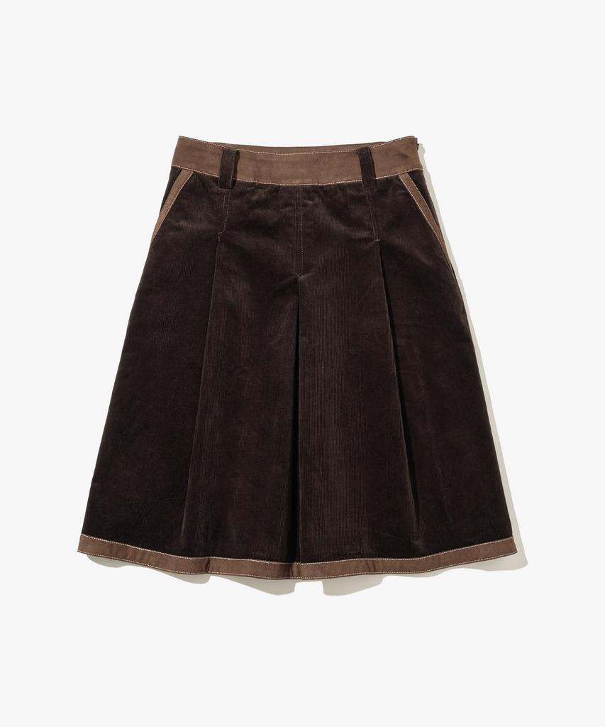 City Breeze Corduroy Color Block Skirt_Brown
