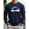 Spring and Autumn Round Neck 3D Mountain Reflection Pattern Printed Top Fashionable Casual Long Sleeved Men's T-shirts