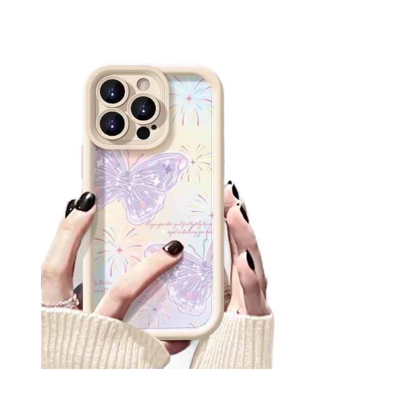Pink Butterfly Is Suitable for Apple 14 15promax Mobile Phone Case Fine Hole 16 Step Case 7plus Soft Case 11.