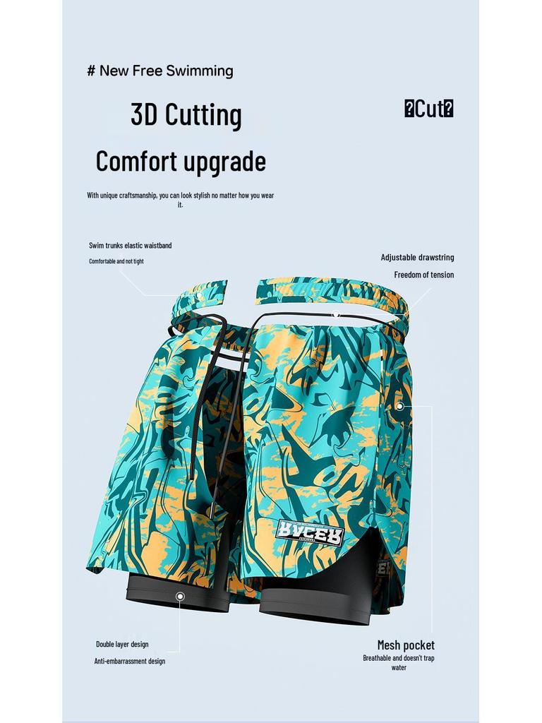 Men's Plus Size Anti-Embarrassment Swim Trunks Boxer Briefs and Swim Gear Set