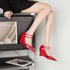 Červené Sexy Dámské Sandály na Vysokém Klínku se Špičatou Špičkou 2024 Designové Nové Párty Společenské Boty