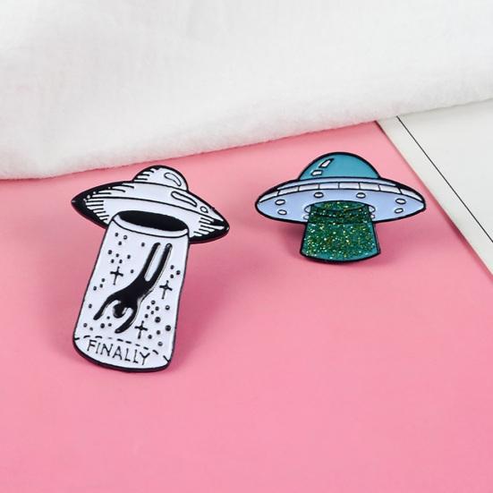 English Letter Finally UFO Badge Alloy Brooch Pin Clothes Jewelry Decor