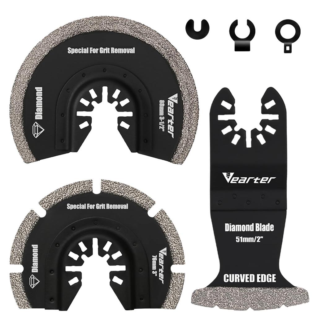 Vearter Diamond Oscillating Saw Blade Set with Universal Tool Blades and Curved Tile Repair Kit for Grit Grout Soft and Ceramic Includes 3 Spacer