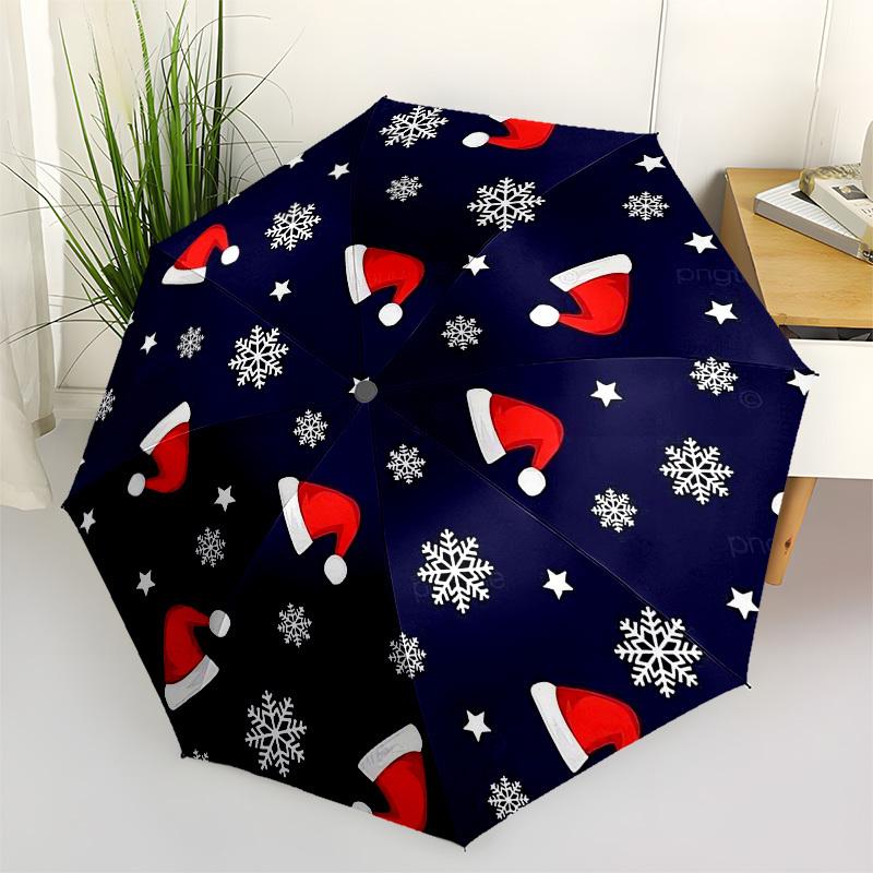 

1pc Christmas Hat Snowflake Star Pattern Umbrella with Plastic Handle,Compact & Stylish,Cartoon Pattern,Outdoor UmbrellaPT302