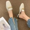 2024 Nouvelles Mules à Chaîne Métallique Femmes Bout Carré Dames Chaussures Rayées Sandales d'Été Mode Sandales à Talon Carré Pantoufles de Loisirs pour Femmes