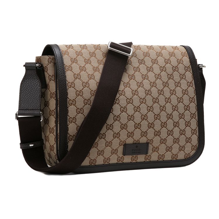 Gucci Large Capacity Logo Canvas And Leather Messenger Bag Unisex bags Ebony Dark-Brown 449171-KY9KN-9886