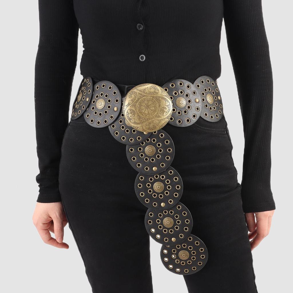 Curea cu disc în stil occidental, centură cu disc lat de cowboy exagerat pentru femei