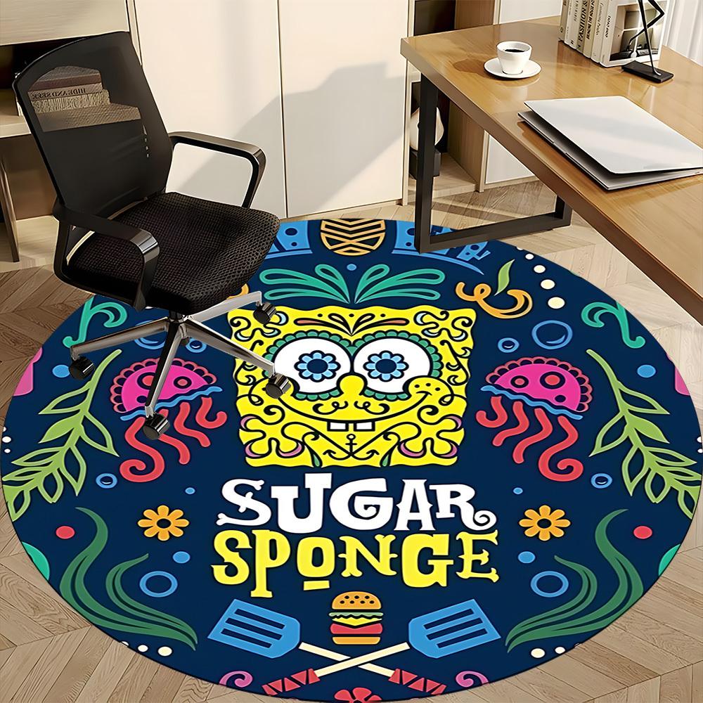 1 Stück Spongebob Büro Runder Teppich, Unter Bürostühlen Schlafzimmer Wohnzimmer Heimdekoration a1022244