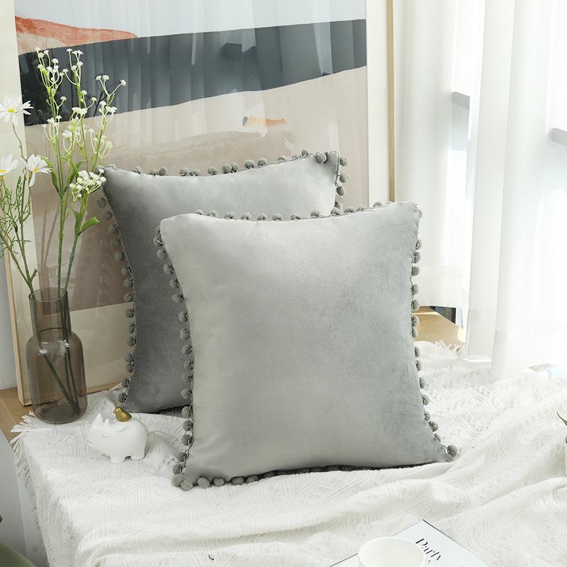 Бархатная наволочка с помпоном - Современная минималистичная однотонная наволочка 30x50 cm