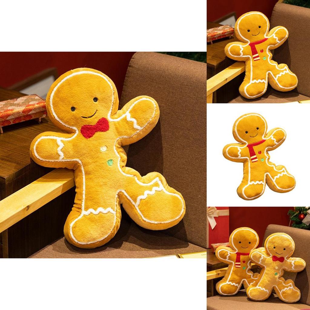 Christmas Gingerbread Man Plush Pillow With Pp Cotton Filling For Holiday Decor Gift Set