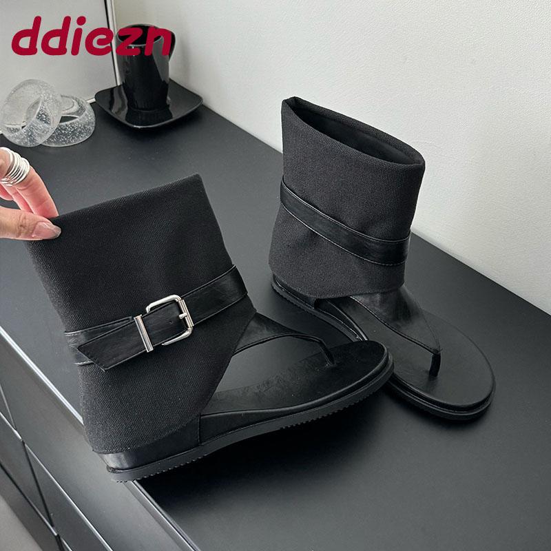 Fashion Footwear With Height Increasing Ladies Ankle Boots New 2025 Fashion Round Toe Women Sandals Booties Shoes Female Flip flops