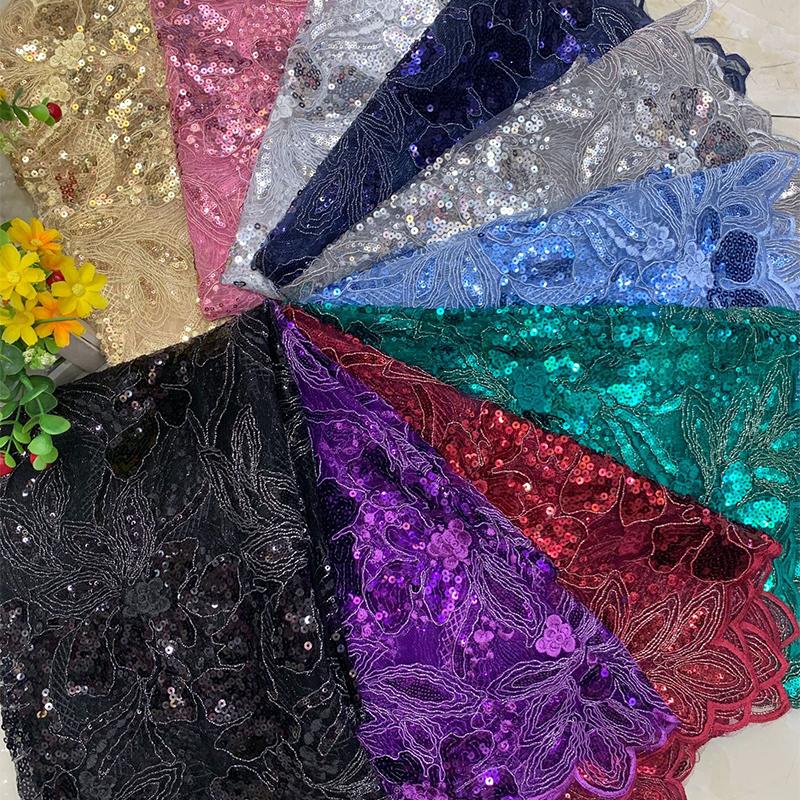 1 Yard Luxury Bead Sequins Lace Fabric For Diy Sewing Wedding Party Bridal Evening Dress DIY Sew French Tulle Fabric Material