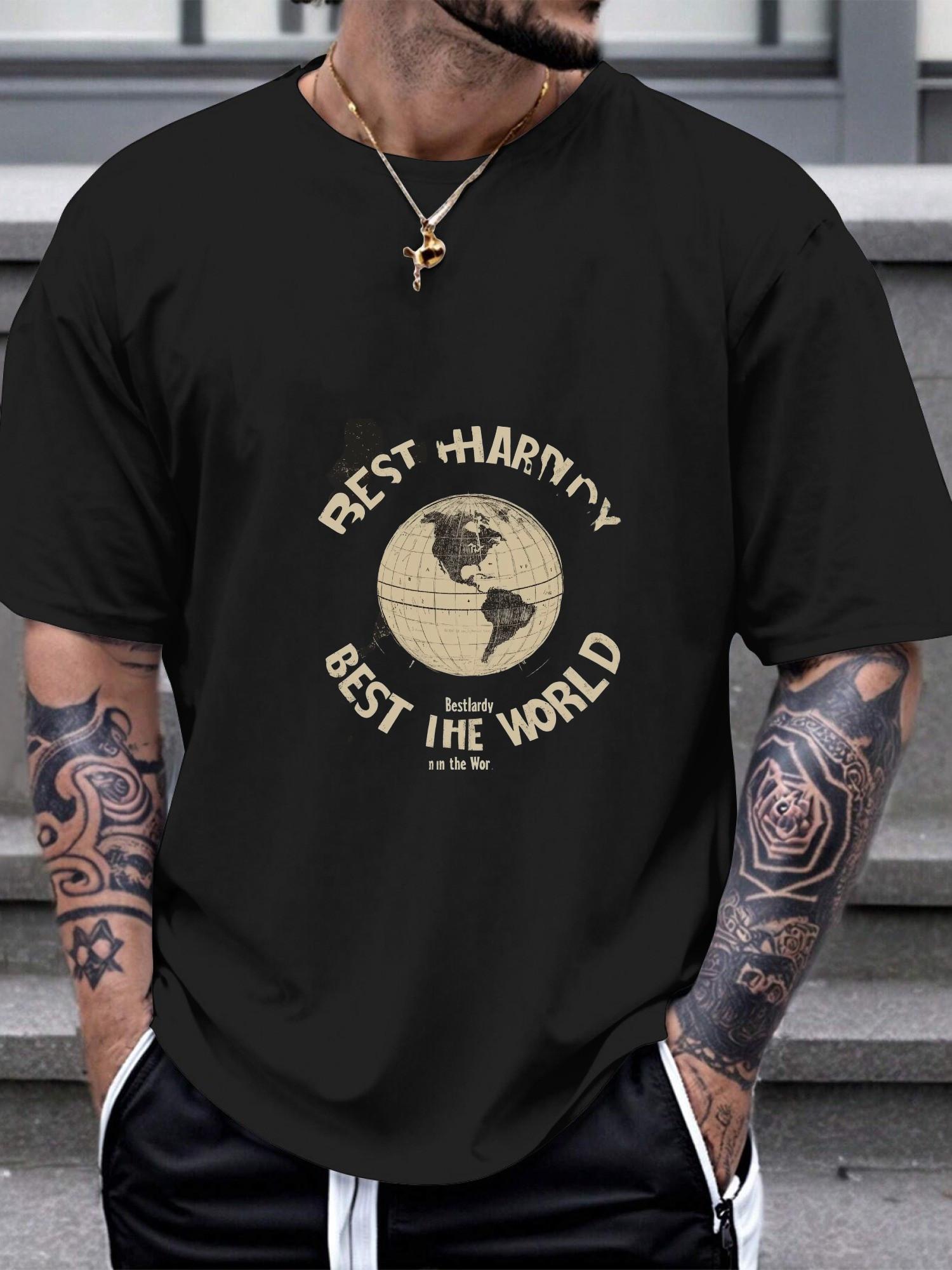 1pc vintage globe graphic bold text T-shirt XXXXL