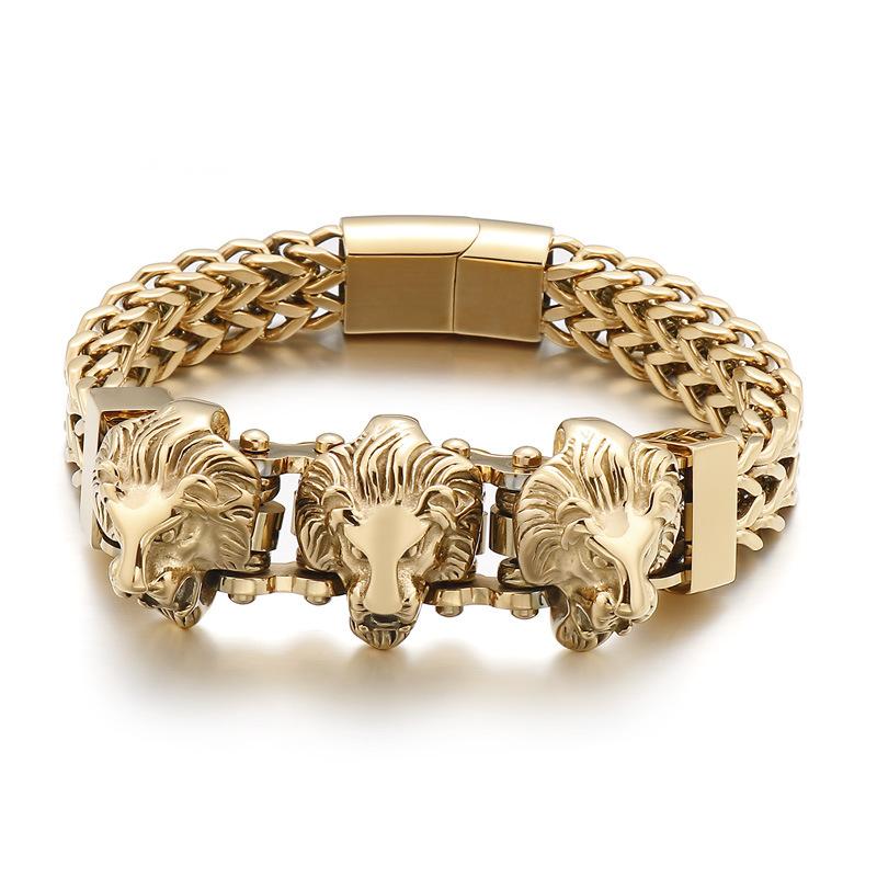 Europäische und amerikanische Persönlichkeit Bully Schädel Wolf Kopf Löwenkopf Herren Titan Stahl Armband