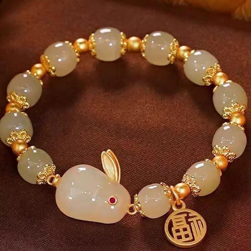 Year Lucky Rabbit Beaded Bracelet for Women Elegant Red Beads Fu Letter Charm Bracelet Chinese Jewelry Festive Gifts