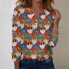 Women's Fashion Casual V-Neck Long Sleeve Decorative Button Christmas Print Top