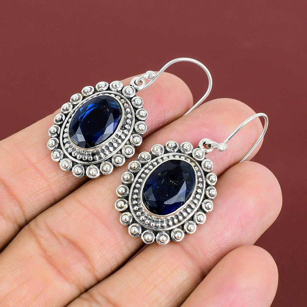 Faceted Tanzanite Quartz Earrings Genuine Gemstone Earring 925 Sterling Silver Earrings Handmade Jewelry Dainty Vintage Earring Gift For Mom