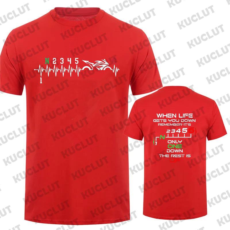 1N23456 Motorcycle Gear Biker Heartbeat Retro Printed Men's New T-shirt Fashion Casual Loose Summer Tshirts Short Sleeve T-shirt