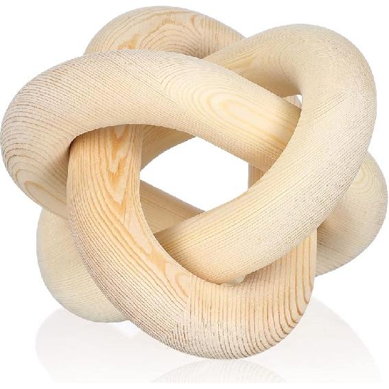 Yalikop 3 Link Wood Knot Decor - Hand Carved Coffee Table Decoration, Boho Chain Link Decor, Modern Shelf, Rustic Objects for Home Living Room