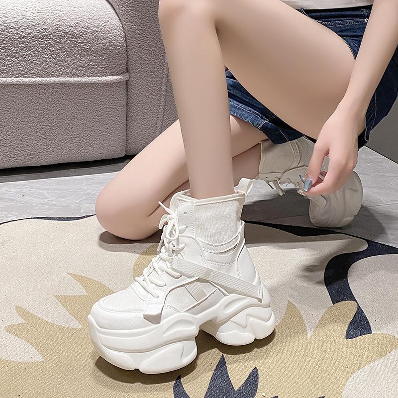 Mode 2024 Neue Frauen Warme Winter Stiefeletten 7,5 CM Heels Chunky Leder Schuhe Baumwolle Hohe Plattform Pelz Schnee Stiefel frau Zapatos Mujer