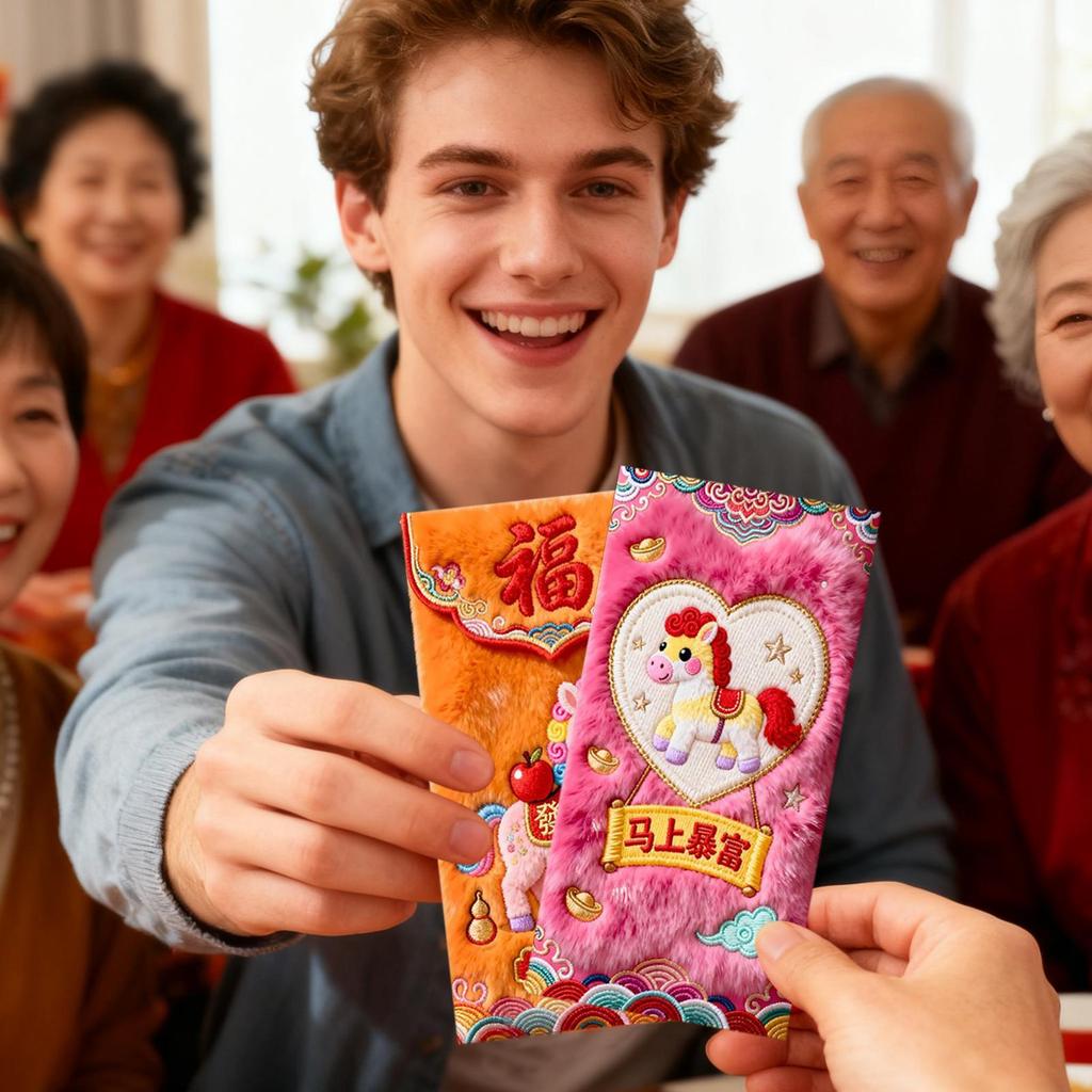 Red Envelopes for Money 6-Piece 2026 Good Luck Year of The Horse Red Letter Envelopes for Spring Festival Tet Wedding Holiday