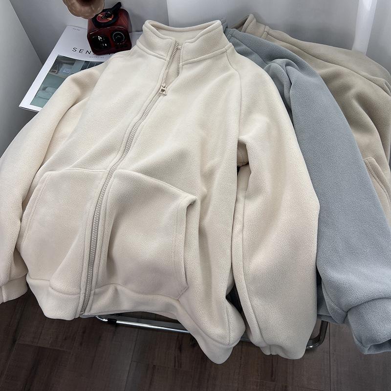 Double-sided Fleece Thermal Stand-up Neck Zipper Sweater Jacket Women's Autumn and Winter Fleece Loose Small Fleece Cardigan