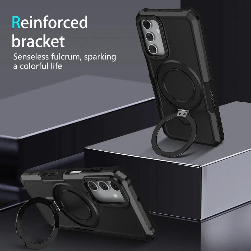 KEYSION Shockproof Armor Case for Samsung A55 A35 A25 A15 A05 Soft Silicone+PC Ring Stand Phone Back Cover for Galaxy A35 A55 5G