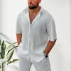 2 Teile/satz Männer Hemd Hosen Set Revers Kurze Ärmel Einreiher Lose Taschen Einfarbig Knöpfe Lange Hosen Casual Streetwear männer Sommer Outfit
